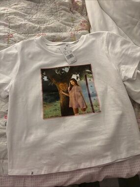 NWT White Olivia Rodrigo Target Graphic Baby  Tee with Pastel Photo Print